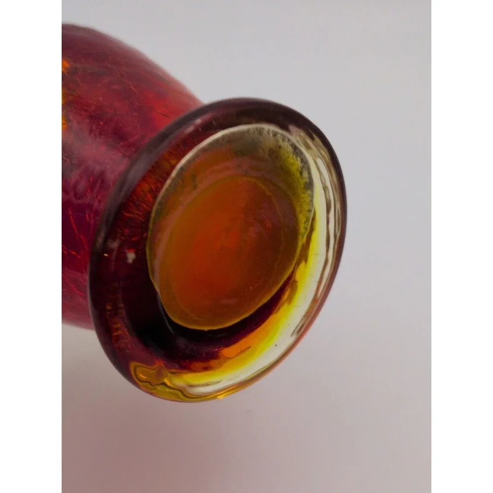 Amberina Crackle Glass Mini Pitcher With UV Reactive Glow & Yellow Handle Approx